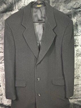 VINTAGE Silver Cloud Men’s Cashmere Over Coat Black Italian Wool 42 R